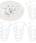 Heavy Duty White Fire Sprinkler Head Guard Cover 4 Pack Protects One Half And Three Quarter Inch Heads With Dead Simple No Sweat Installation And Six Inch Deep Cage For Paint Safety And Ceiling Protection During Renovations, shown with four guards.