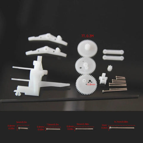 Mini Ornithopter Shaft With Ornithopter Mechanism Kit Components for Reliable Power Transmission, white plastic gears on black surface