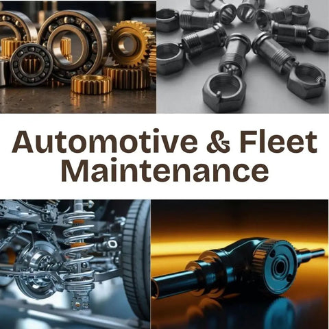 Automotive and fleet maintenance tools including car bearings, nuts, and suspension components.