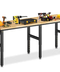 Heavy Duty 84 Inch Workbench With Rubber Wood Top And Steel Frame Supports Up To 5000 Lbs Adjustable Height Built In Pegboard And Power Outlet Ideal For Garage Workshop Studio Or Home Office
