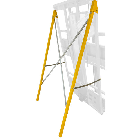 Full Size Vertical Panel Saw Sign Maker Kit With Razor Knife Insert Built Like A Tank Smooth Crosscuts Unlimited Rip Heavy Duty Sealed Bearings Fold Cart Designed For Sign Shop Pros showing yellow support frame.