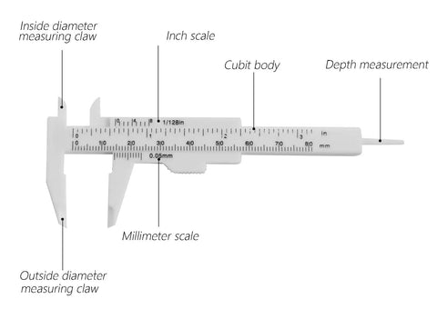 Mini Plastic Vernier Caliper Set 0 To 3 Inches 0.05mm Precision Double Scale Sliding Gauge For Inside Outside Step Depth Portable Measuring Tool For DIYers And Mechanics, detailed view with labeled components.
