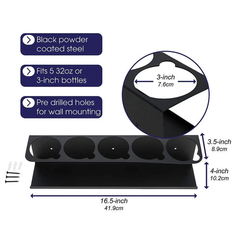 Spray Bottle Holder And Carbon Steel Storage Rack For Caulk Tubes with measurements and mounting details