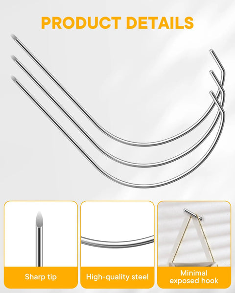Close-up of silver heavy-duty hooks, sharp tip, quality steel for 40 Pack Picture Hangers Super Hooks For Drywall No Tools Needed