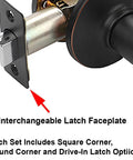 Heritage Lever Passage Set in Aged Oil Rubbed Bronze showing interchangeable latch faceplate options