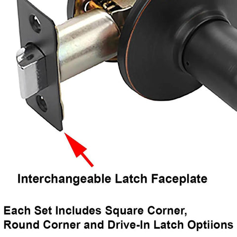 Heritage Lever Passage Set in Aged Oil Rubbed Bronze showing interchangeable latch faceplate options