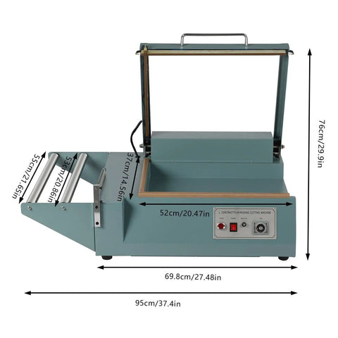GFJYKDL Heavy Duty L Bar Impulse Heat Sealer Wrapping Machine 1000W Power with dimensions 95cm by 69.8cm for compact use.