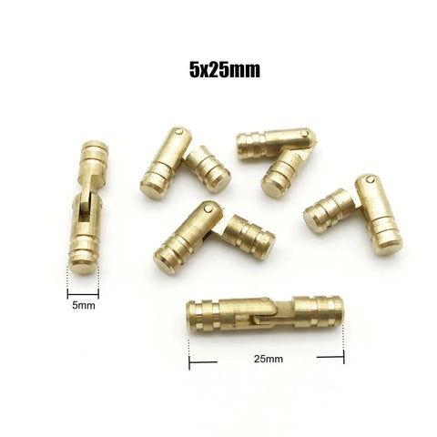 Close-up of 5x25mm brass hidden concealed barrel hinge set, 8 pieces, for wooden boxes and cases, DIY ready, durable hardware.