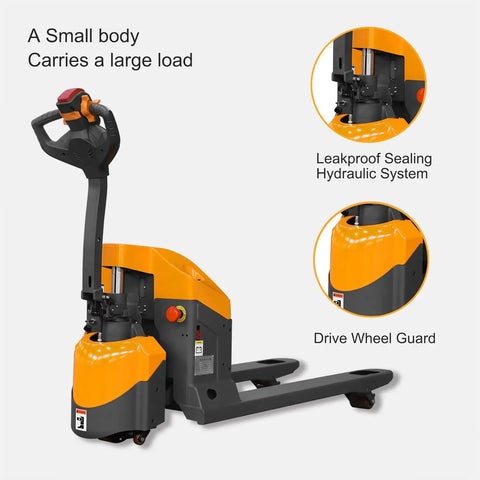 Heavy Duty Apollo Electric Pallet Jack 4400 Lb Capacity Extended Runtime with ergonomic handle and hydraulic system.