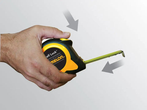 Self Lock Speed Mark Tape Measure Twelve Feet By Five Eighths Inch With Nylon Coated Blade Push Button Retract Yellow Case