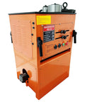 Jobsite Ready Heavy Duty Electric Rebar Bender And Cutter Combo 110V Foot Switch Rig side view with control panel and motor.