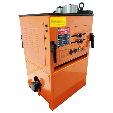 Jobsite Ready Heavy Duty Electric Rebar Bender And Cutter Combo 110V Foot Switch Rig side view with control panel and motor.
