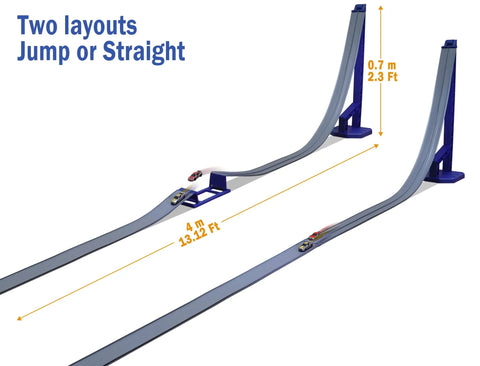 Flexible Dual Lane Race Track With Jump Ramp Toy For Kids, 13 Feet Of Action, Compatible With Diecast 1 64th Cars showing track layout options