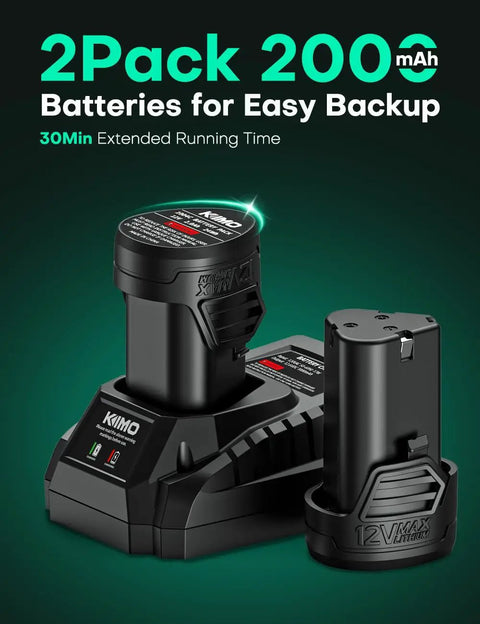 Cordless Electric Ratchet Wrench Set Delivers Forty Foot Pounds Of Torque At Four Hundred RPM Twelve Volt Three Eighths Inch Capacity Includes Seven Sockets And One Quarter Inch Adapter Forward And Reverse Switch Two Batteries And Charger Lightweight And two 200mAh batteries on charger