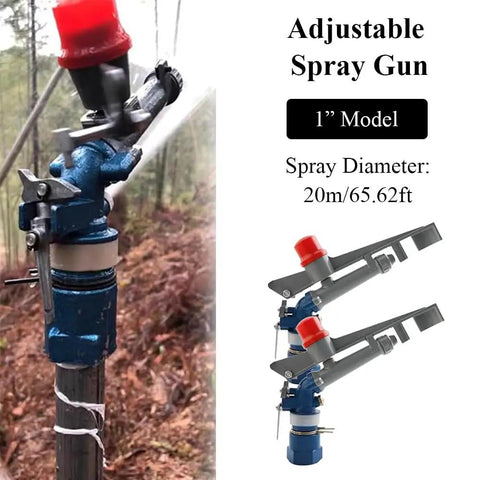 Heavy Duty 1 Inch Aluminum Water Sprayer Gun With 30 To 40 Meter Coverage, close-up view showing adjustable spray nozzle and design.