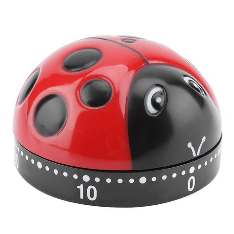 Red and black ladybug-shaped Wind Up Mechanical Timer with 60 minute countdown for kitchen cooking and lab tasks, no batteries needed