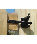 Heavy Duty Self Locking Gate Latch Built Tough For Wood Or Metal Backyard Gates, 4.1 inch galvanized steel latch mounted on wood.