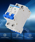 Rock Solid Miniature Circuit Breaker 1000V 2 Pole 63 Amp Isolator For Solar PV Systems With Thermal Magnetic Trip DIN Rail Mount C63 DC Disconnect Switch For Instant Overcurrent Protection, front view