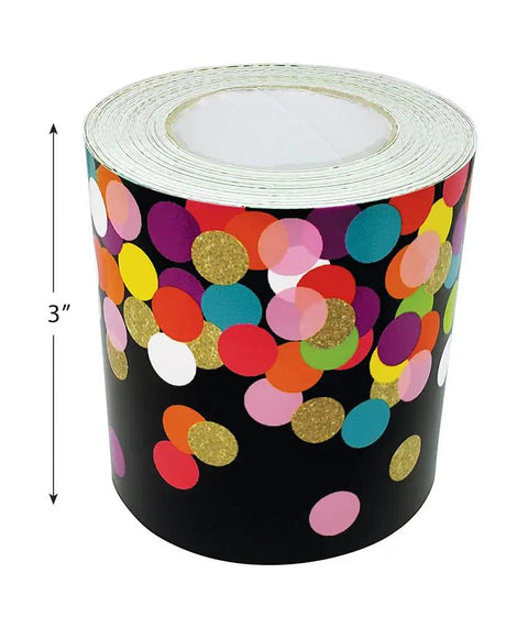 Roll of Colorful Confetti on Black Border Trim 50 Foot To Liven Up Classroom Decor That Pops Bulleting Boards