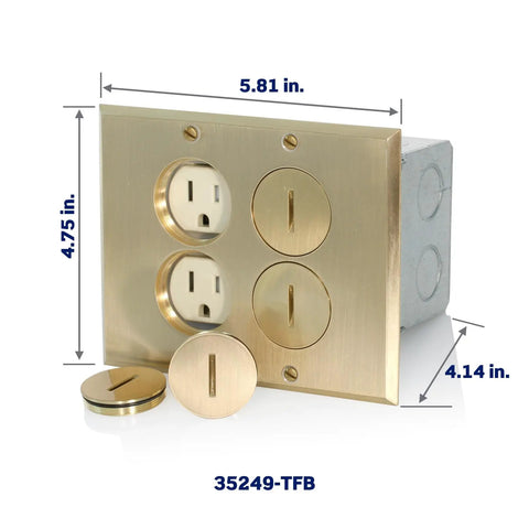 2-Gang Floor Box Receptacle With Tamper-Resistant Duplex, Brass Finish, Built To Last, 15-Amp 125-Volt, Model 35249-TFB
