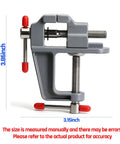 Heavy Duty Cast Iron Bench Vise With 360 Swivel Base showing dimensions 3.15inch x 3.86inch for compact desk workholding.