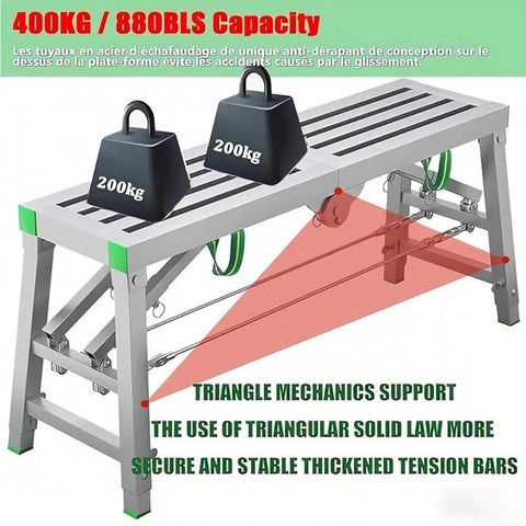 Built Tough Adjustable Portable Foldable Scaffold Tower Ladder Bench with 400kg Capacity featuring triangle support