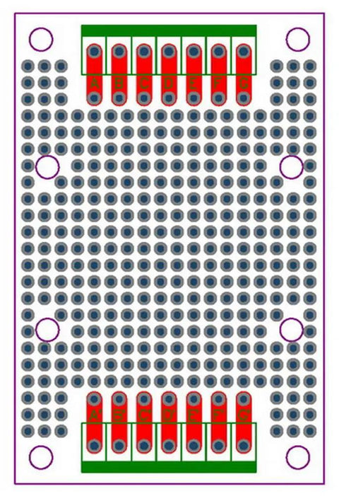 Prototype PCB for DIY electronics, fits in DIN Rail Mounting Carrier Housing with dimensions 47.4x72mm, FR-4 material.