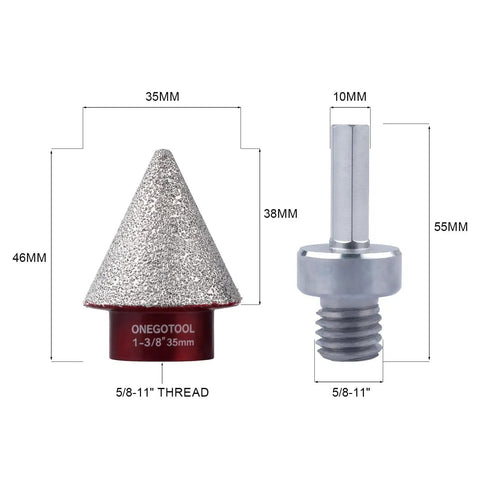 Diamond Beveling Chamfer Drill Bit For Tile Marble Granite Ceramic With Countersink Hole Saw 5/8-11 Thread Pro Grade Sharpener For Angle Grinder 3/8 Inch Hex Shank Delivers Precise Bevels And Smooth Edges dimensions