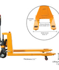 Apollo Full Electric Pallet Jack With 3300 Lbs Capacity And Forty Eight By Twenty Seven Inch Forks detailed measurements and features.