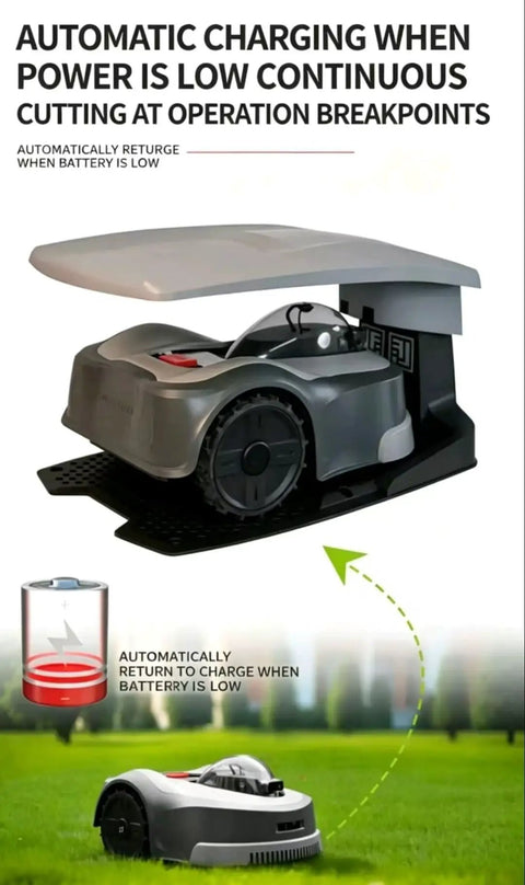 Vision Guided Lawn Robot Mower With 22 Centimeters Wide Cutting Track, Three Blades, Auto Return Charging Dock