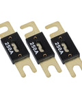3 Pack Premium 250 Amp ANL Blade Fuse Heavy Duty Automotive And Marine Electrical Protection with copper nickel plated lugs.
