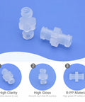 Individually Wrapped Luer Lock Fittings 100 Pack With Anti Slip Grip Syringe Connectors And Caps For Lab And Industrial Use Female To Female couplers shown on blue background