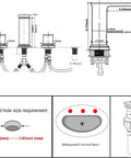 Technical diagram of Matte Black Waterfall Bathroom Faucet, Widespread 3 Hole 2 Handle Modern Sink Faucet With Pop Up Drain