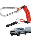 Heavy Duty Trailer Breakaway Cable With Pin And Buckle Kit For Safe Towing And Quick Brake Activation, Clear Jacket For Easy Wire Inspection, Reliable Breakaway System For RV And Hauler Trailers, red coil with carabiner