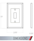 Dimensions diagram of Masque 1 Gang Decorator Style Toggle Switch Cover Up Wall Plate White 5 Pack Jumbo Size showing height, width, depth.