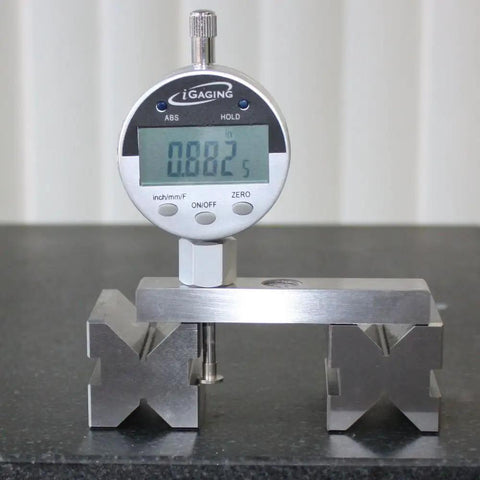 Digital Depth Gauge Indicator With 0 To 22 Inch Range 0.0005 Inch Resolution Two Position Base on metal surface for precision