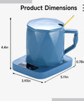 Product dimensions of One Tap Control Keeps Your Morning Brew Piping Hot At 55 Degrees ceramic coffee cup warmer, showing size and design.