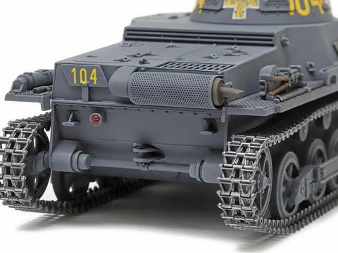 Front view of 1/35 German Type I Tank B model with detailed tracks, part of Military Miniature Series No 388, unpainted kit.