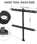 Diagram of Heavy Duty Shovel Holder For Truck And Trailer, 6 Tool Holes, Rubber Grommets, Weatherproof Steel, size details shown