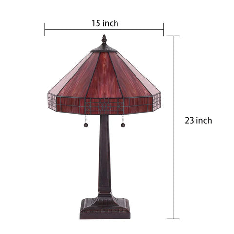 Vintage Tiffany Stained Glass Bedside Table Lamp 23 Inch Tall With 2 LED Bulbs 2700K E26 Cozy Glow For Bedroom Or Living Room