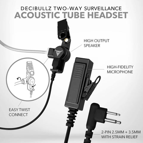 Covert Acoustic Tube Two Way Radio Headset With Clear Coil Cable Stealth Earpiece Audio Set For Two Way Radios 2 Pin 2 Point 5mm 3 Point 5mm Threaded Jacks Water Resistant Durable Strain Relief For Tough Workdays