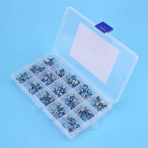 150 Piece Resistor And Trimmer Potentiometer Assortment Kit Blue And White Vertical PCB Mount Three Terminal