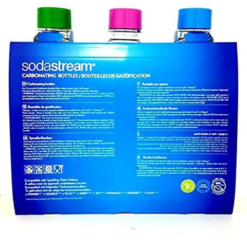 Package of 3 Pack Reusable 1 Liter Sparkling Water Bottles For Soda Makers With Hermetically Sealed Caps Keep Carbonation Longer