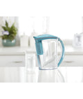 10 Cup Water Filter Pitcher With One Stream Filter For Tap Water, BPA Free, Lake Blue, shown in a modern kitchen