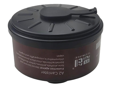 Organic Vapors Canister For 40mm Gas Masks RD40 Compatible Respirator Filter with universal 40mm thread, side view.