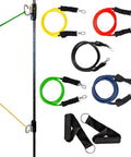 Top Tier Space Saving Home Gym Resistance Band System With Gliding Wall Track Three Foot Aluminum Mount And Five Bands Plus Handles for versatile workouts.