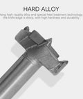 Close-up of Heavy Duty Carbide Tipped Forstner Drill Bit Set With Hella Sharp Cutting Edges showing alloy construction and sharp edge.