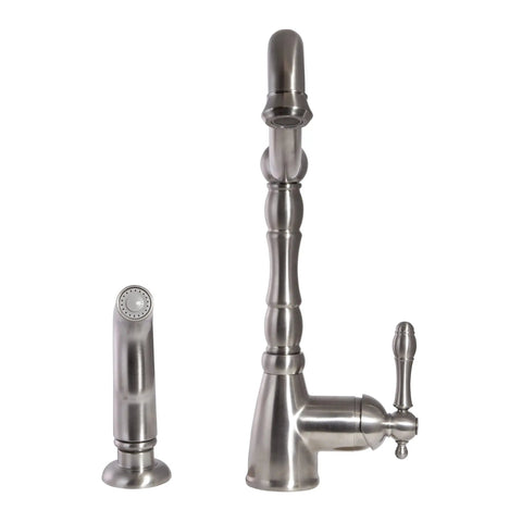 Single Handle Kitchen Faucet With Side Sprayer In Satin Nickel Or Oil Rubbed Bronze Finish, Victorian Style 2 Hole Mount, 1.8 Gpm Flow