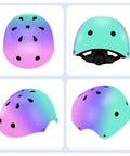 Color Gradient Adjustable Kids Bike Helmet With Knee And Elbow Pads Set For Multi Sport Safety Gear Fits Boys And Girls Aged Five To Fourteen Great For Skateboarding Scooters Roller And Inline Skating Longboarding, various angles showing vents and design.