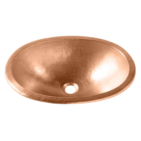 Strauss Dual Mount Handmade Pure Solid Copper Bath Sink 19 Inch Naked Copper, oval artisanal crafted copper basin for modern bathrooms.